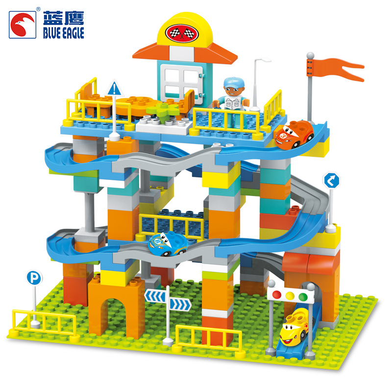 Blue Eagle Orbital Building Blocks Super Parking Lot Children's Glide Building Blocks 2-3-6-8-year-old Boy Intellectual Grander