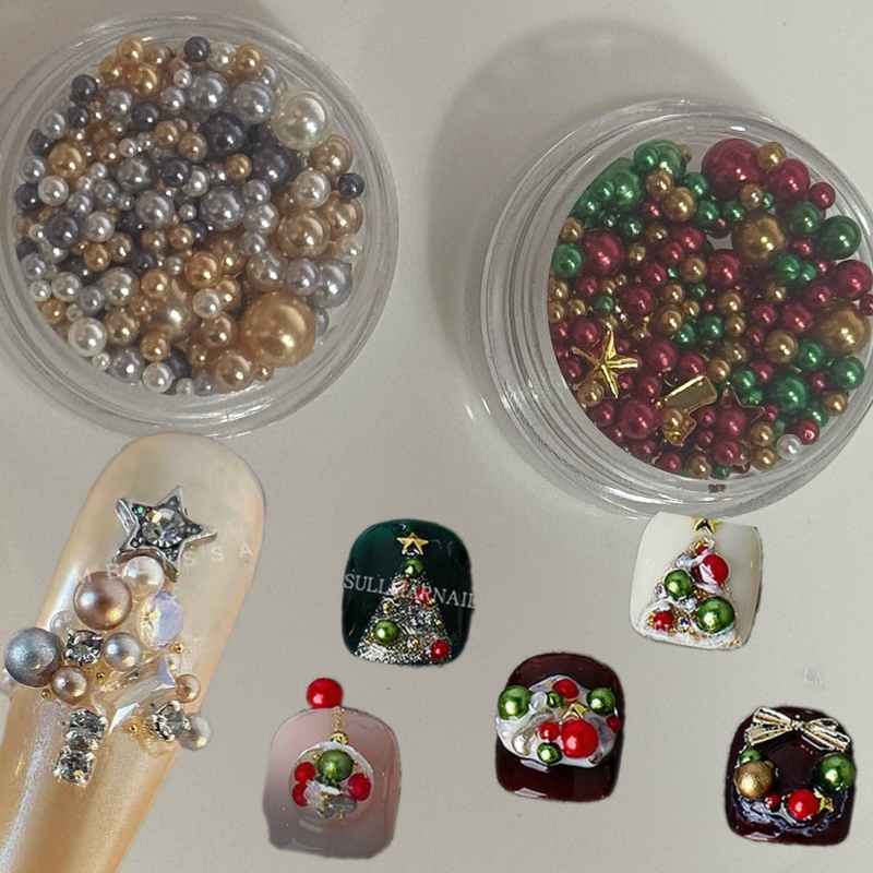 Christmas-Themed Mixed Colorful Beads Nail Art Decorations, Bow Metal Nail Stickers, Handmade Nail Materials Christmas-Themed Mixed Colorful Beads Nail Art Decorations, Bow Metal Nail Stickers, Handmade Nail Materials