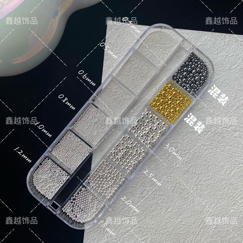 One Box Lasts for a Year. Nail Art Steel Beads in 10 Models, Free 2 Colors Mixed Pack. Super Practical Nail Art Accessories