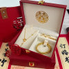 Wedding fake three-gold jewelry set, simulated hardware jewelry, exquisite ancient bracelet, ring, necklace, gift box