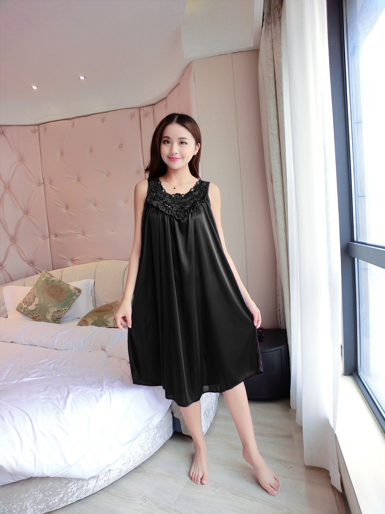 Đồ ngủ của phụ nữ ngắn tay kích thước lớn băng dài lụa mùa hè chất béo MM nightdress lỏng sexy mang thai phụ nữ mang thai nightdress sling