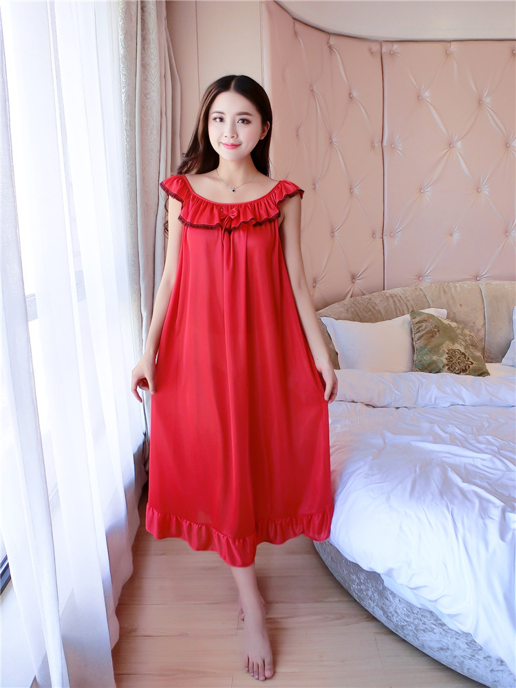 Đồ ngủ của phụ nữ ngắn tay kích thước lớn băng dài lụa mùa hè chất béo MM nightdress lỏng sexy mang thai phụ nữ mang thai nightdress sling