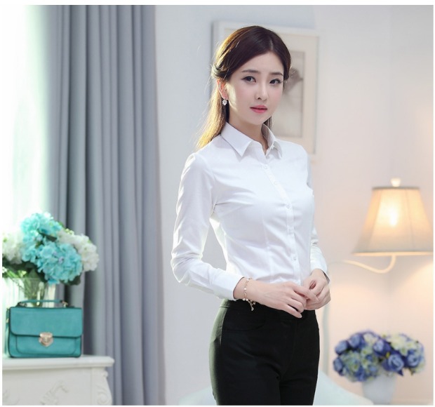 Áo sơ mi trắng nữ tay dài chuyên nghiệp phiên bản Hàn Quốc cộng với nhung dày cộng với cotton mùa đông ấm áp thon gọn quần lửng áo sơ mi nữ kiểu đẹp