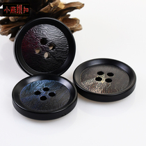 High-end mens black button woolen coat windbreaker leather button cashmere suit trousers navy blue coat button