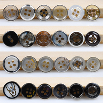 Mens Resin Pearl Shirt Button Wild Round Silver Edge Black White Long Sleeve Shirt Button Cardigan Small Button