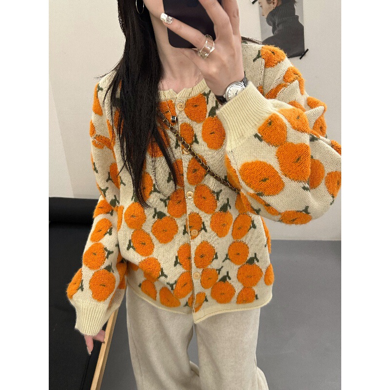 Autumn Women's Persimmon-Themed Sweater Knit Cardigan Jacket 2025 New High-End Early Autumn Top for Women Autumn and Winter Autumn Women's Persimmon-Themed Sweater Knit Cardigan Jacket 2025 New High-End Early Autumn Top for Women Autumn and Winter