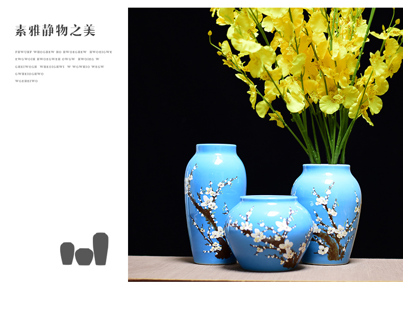 Jingdezhen ceramic vases, three - piece suit of new Chinese style household decorations furnishing articles household flower arranging dried flowers of modern living room