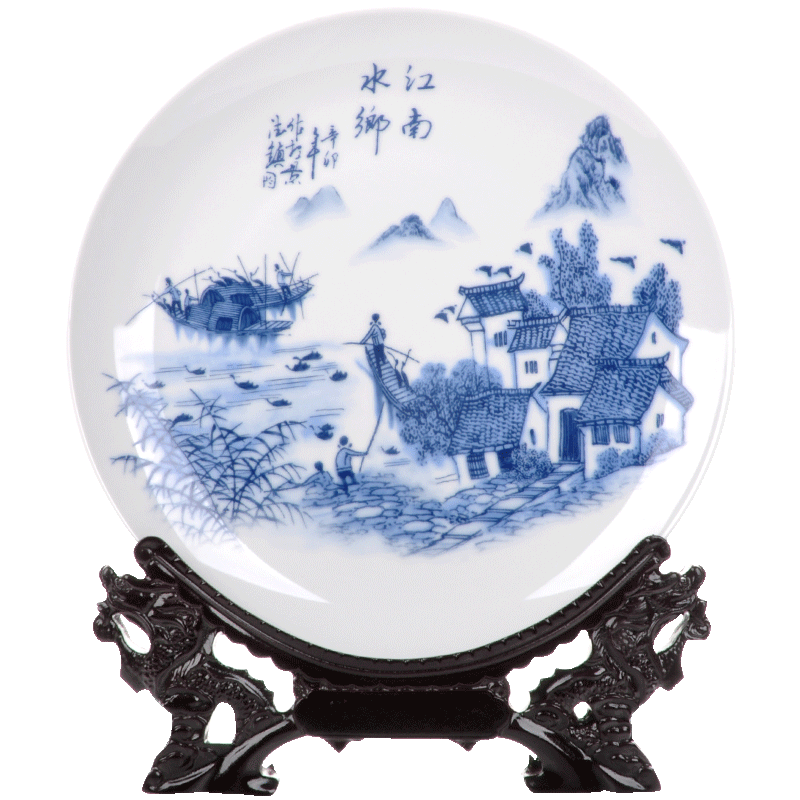 Jingdezhen ceramics sit hang dish dish plate of new Chinese style of jiangnan water sitting room adornment ornament desktop furnishing articles