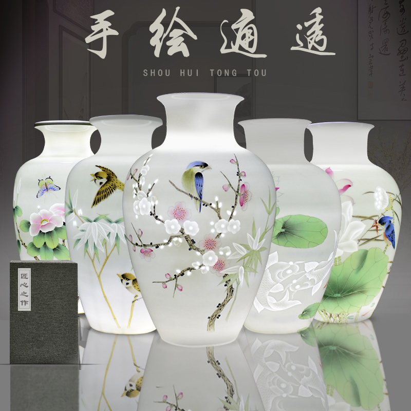 Jingdezhen Ceramic ware New Chinese style hand-painted drying flower vase swinging piece living room flower arrangement home bedroom Xuanguan adornment
