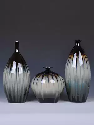 Jingdezhen vase, porcelain kiln, three-piece flower arrangement, home living room entrance decoration, craft gift decoration, ceramic decoration