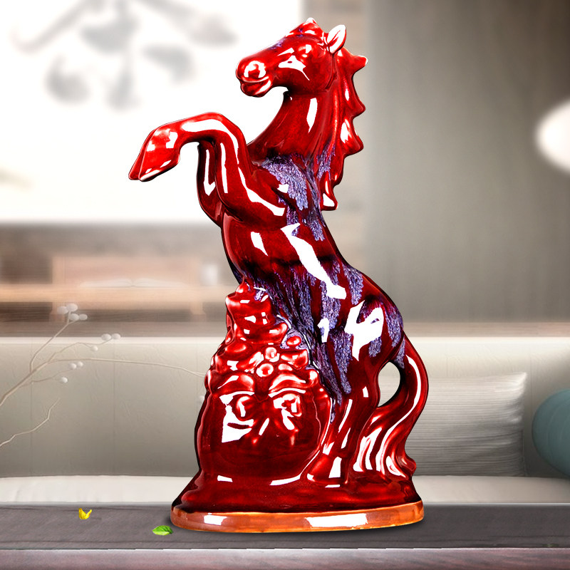 Jingdezhen Ceramic instrumental Chinese Classical Horse to Success Home Living Room Wine Cabinet TV Cabinet Decorated Handicraft Swing