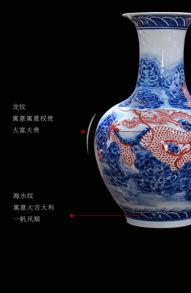 Jingdezhen ceramics imitation the qing qianlong hand - made dragon pattern of blue and white porcelain bottle of new Chinese style sitting room adornment is placed