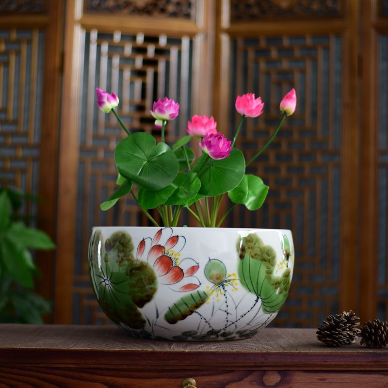 Jingdezhen Ceramic Ware Fish Tank Green Flower Raising Gold Fish Tank Sleeping Bowls Lotus Tub Lotus Turtle cylinder Turtle Vat-in-room Swaying Pieces