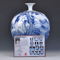 Jingdezhen porcelain celebrity famous hand painted blue and white pomegranate bottle Home decoration crafts Living room entrance ornaments