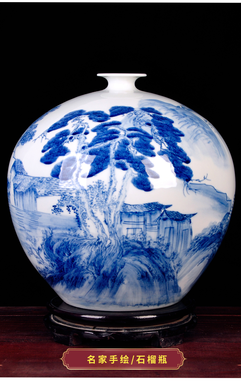 Jingdezhen blue and white ceramics hand - made of new Chinese style living room home TV ark adornment vase furnishing articles set arranging flowers