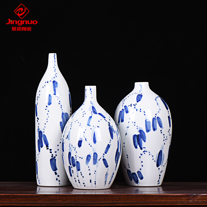 Jingdezhen Ceramic Vase Hand Painted Green Flowers Three Sets Creative Living Room Flower Arrangement Home Dry Flower Decoration Craft Swing Accessories