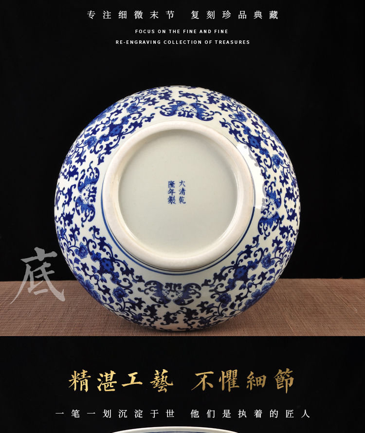 Jingdezhen porcelain imitation the qing qianlong hand - made ceramic flat belly vase branch lotus sitting room adornment of new Chinese style furnishing articles