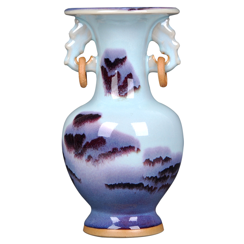 Jun porcelain of jingdezhen ceramics up double earrings Jun porcelain vase landscape pattern household adornment handicraft furnishing articles