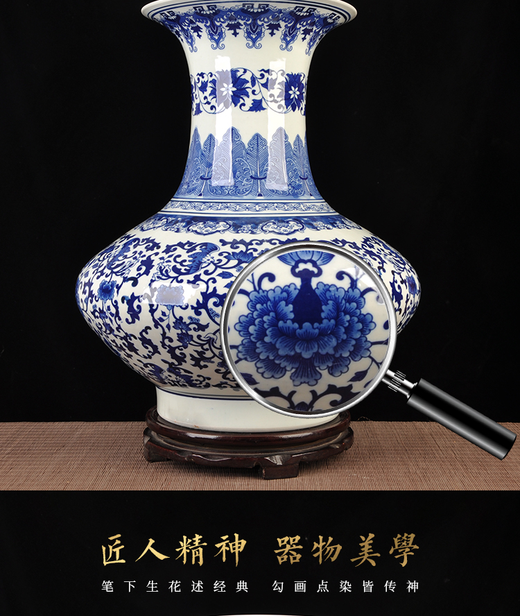 Jingdezhen porcelain imitation the qing qianlong hand - made ceramic flat belly vase branch lotus sitting room adornment of new Chinese style furnishing articles