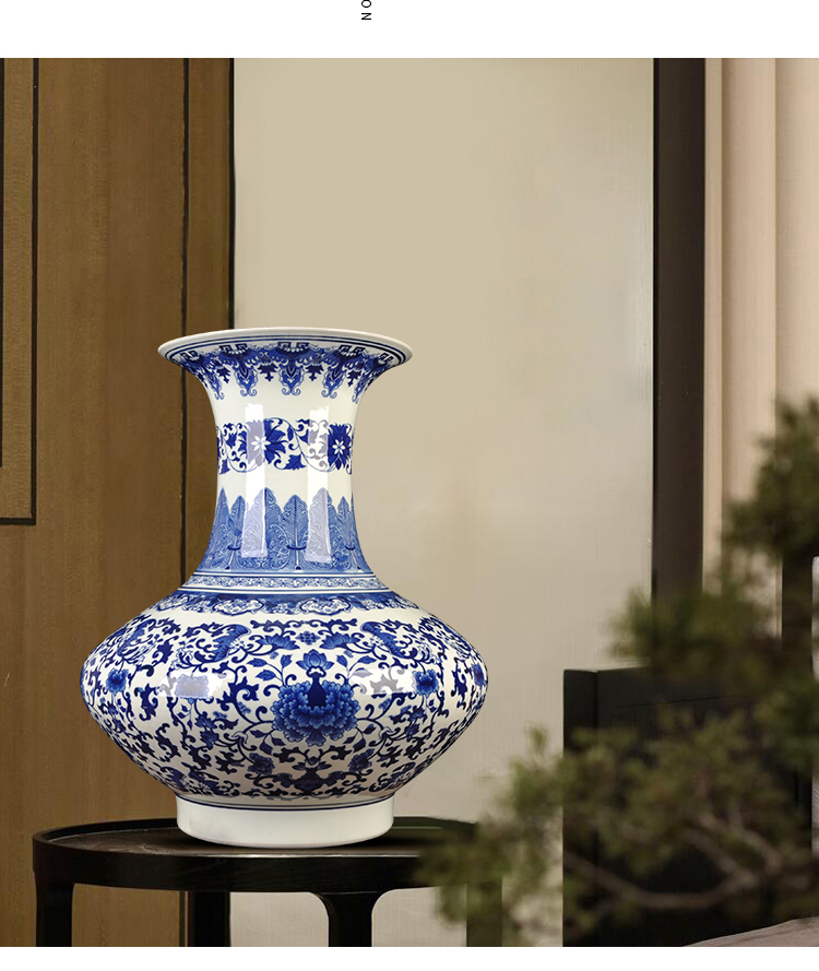 Jingdezhen porcelain imitation the qing qianlong hand - made ceramic flat belly vase branch lotus sitting room adornment of new Chinese style furnishing articles