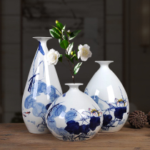 Jingdezhen porcelain vase Hand-painted Qinghe three-piece set home decoration ornaments Flower arrangement decoration craft living room ceramic ornaments