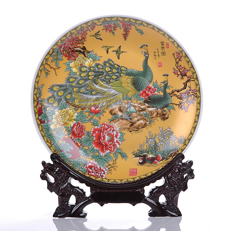 Jingdezhen ceramic blooming flowers, hang dish decorative plates home sitting room adornment is placed a wedding gift