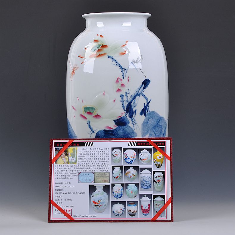 Jingdezhen ceramic furnishing articles hand - made blue anaglyph large vases, flower arrangement sitting room porch Chinese decorative arts and crafts