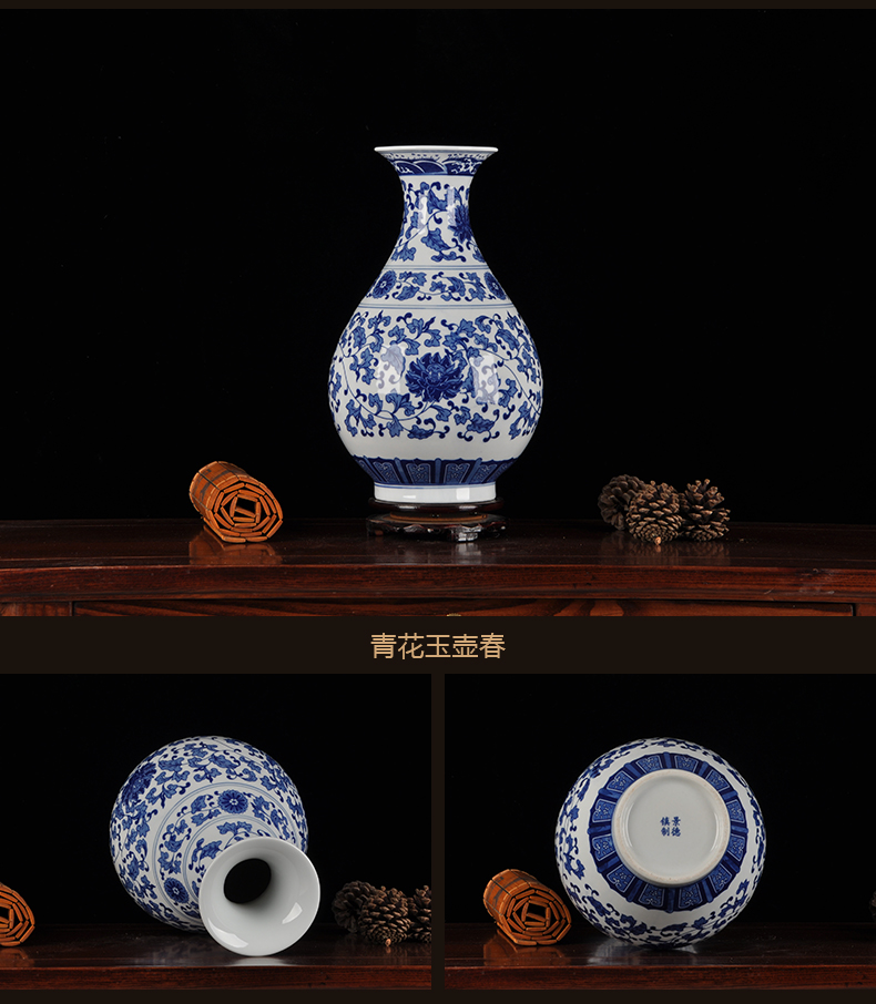 Blue and white porcelain of jingdezhen ceramics decoration vase classical home furnishing articles of new Chinese style household adornment handicraft