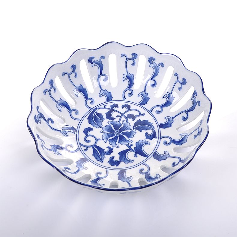 King 's blue and white porcelain of jingdezhen ceramics creative modern fruit compote hollow out water Lou diao empty fashion