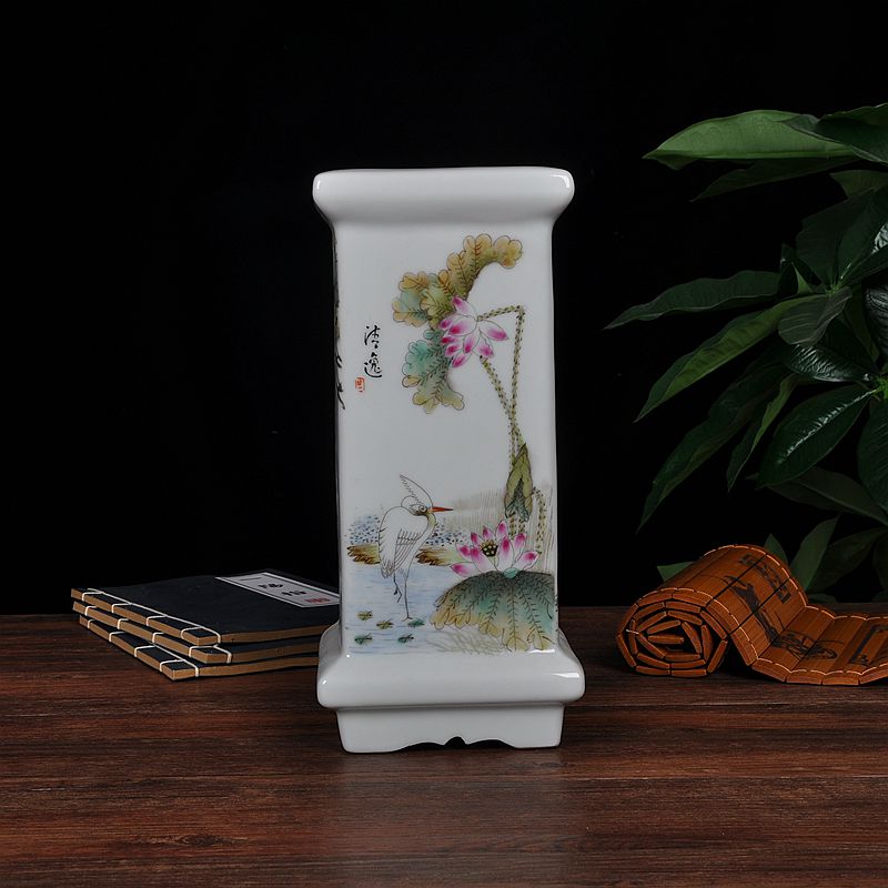 Scene, jingdezhen ceramic furnishing articles hand - made archaize square usual calligraphy and painting tube study office decoration