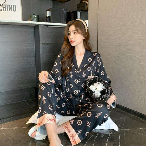 Шелковая осенняя пижама, тонкий лонгслив, шелковый комплект, премиум класс, популярно в интернете