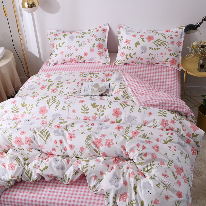 Net red with four sets of young girls Heart male main wind quilt cover sheet small frescoed bed Bedding Student Dormitory three sets