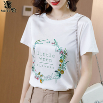 White heavy weight silk T-shirt women 2021 summer short sleeve mulberry silk loose fashion print top short shirt