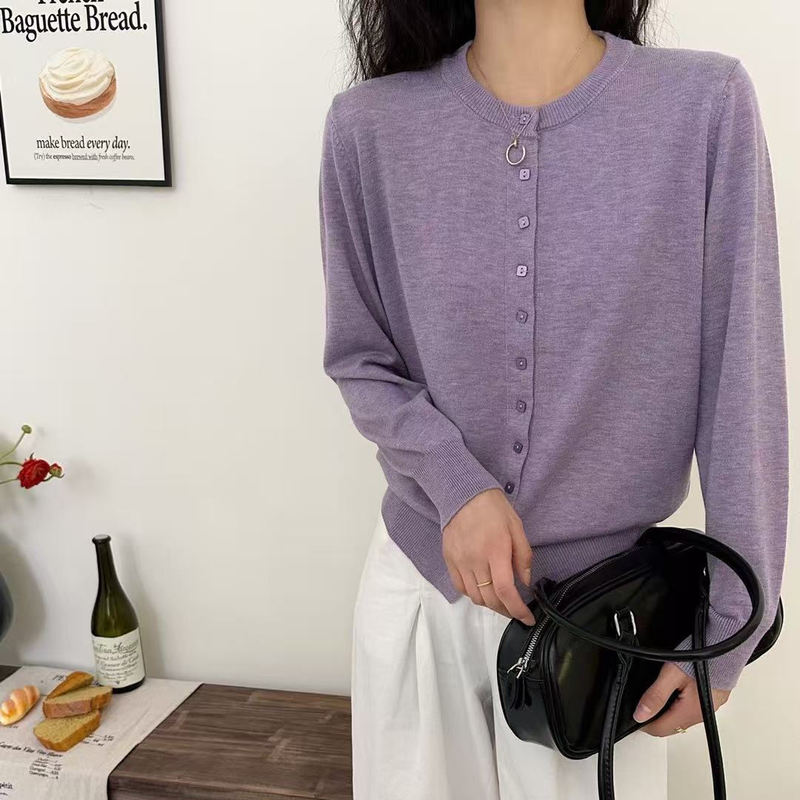 [Small Square Button] French Knitted Solid Color Cardigan Women's Thin 2025 Spring and Autumn Button Round Neck Sweater Jacket