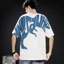 Summer Tide Brand Cotton Print T-shirt Mens Short Sleeve Loose Trend ins Half Sleeve Fat Plus Size Half sleeve Body Tide