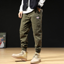  Autumn casual trousers overalls mens loose large size fat elastic leg pants mens trend fat increase