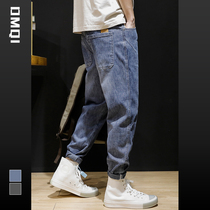 High-end spring cotton bounty soft denim pants male tide card ins loose straight cylinder elastic pants fat big code autumn and winter