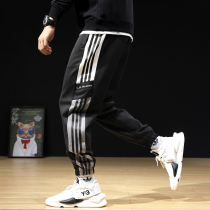  Autumn three-bar sweatpants mens autumn and winter loose stretch casual drawstring pants mens large size plus fat plus tide