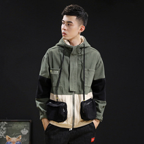  Trendy brand tooling denim jacket mens hooded denim loose trend all-match casual denim jacket mens spring