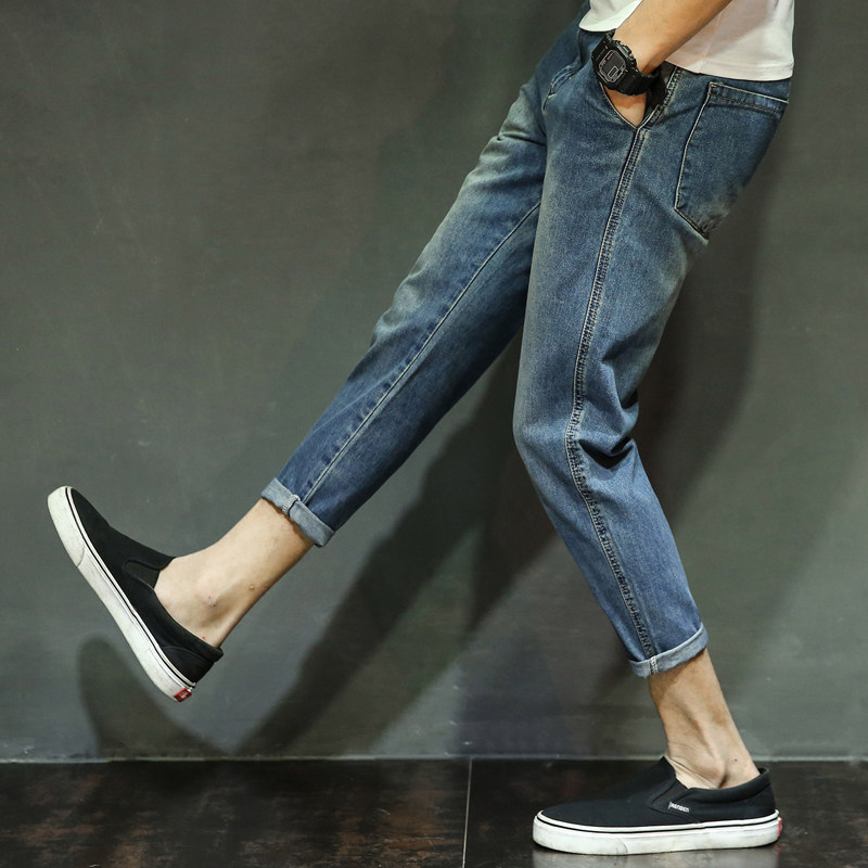 Summer nine-point pants men's jeans small feet thin loose large size 9-point pants men's Korean version of the trend Harlan pants