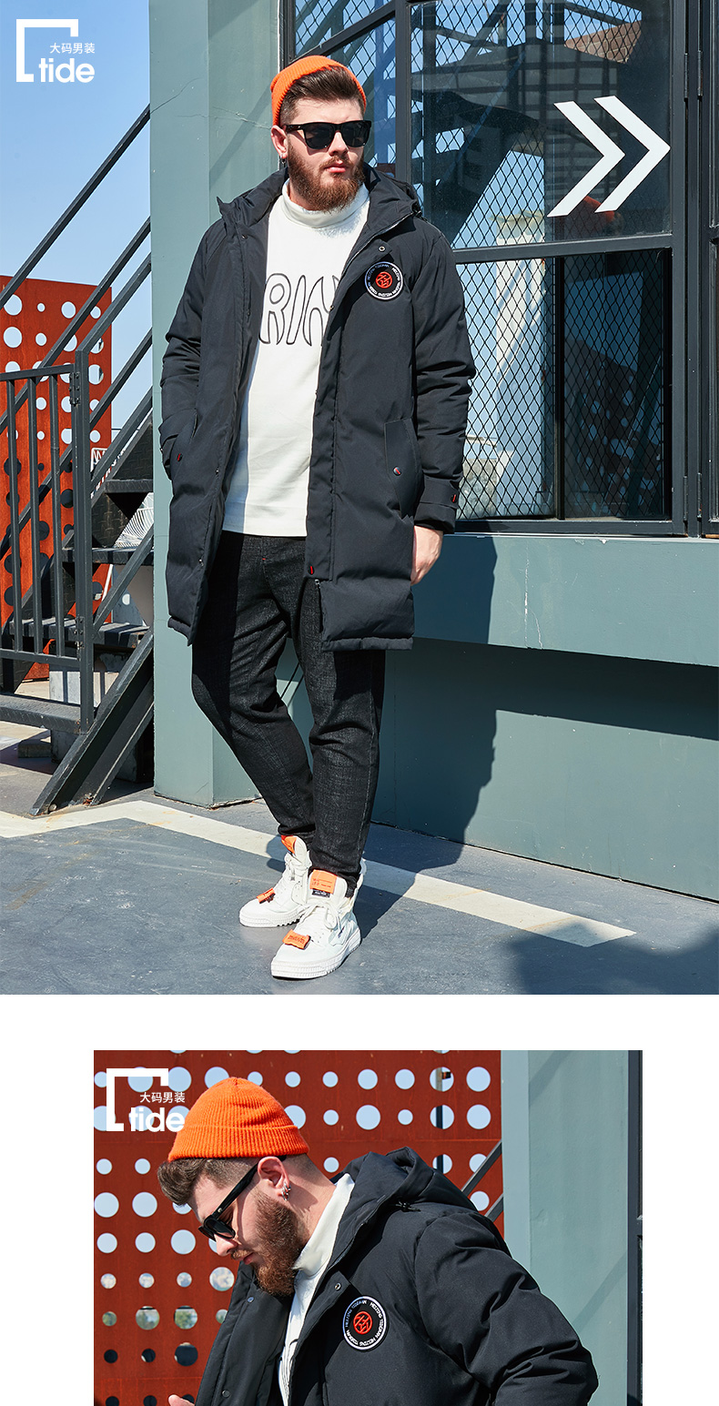 Black Jin size lớn xuống áo khoác nam mùa đông béo nam 2018 mới cộng với phân bón để tăng mỡ jacket áo khoác trùm đầu ấm - Cực lớn áo hoodie nam chính hàng
