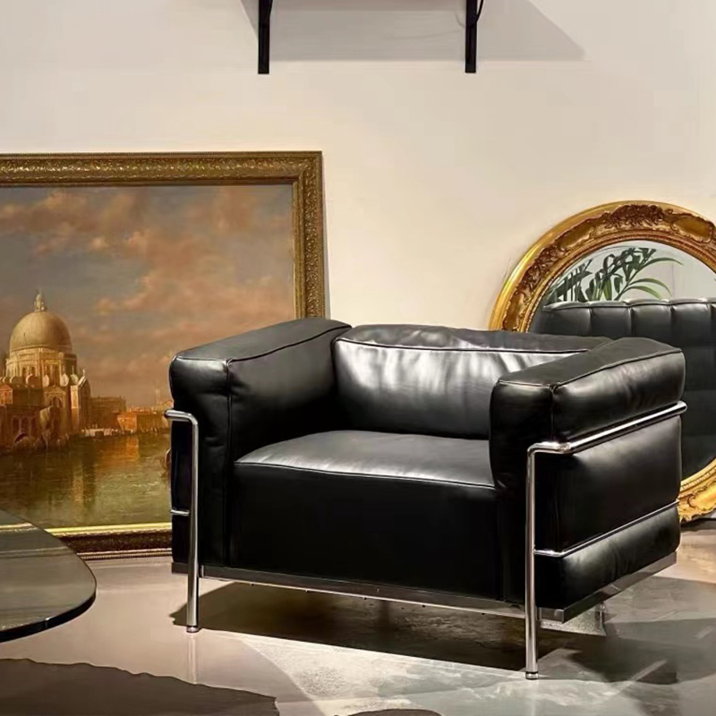 Lc3 Le Corbusier Sofa Set Reception Area Women's Clothing Store Black Double Leather down Sofa Chair Lc3 Le Corbusier Sofa Set Reception Area Women's Clothing Store Black Double Leather down Sofa Chair