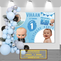 Baby boss boy one year old decoration background layout photo poster photo photo cloth custom name banner balloon chain