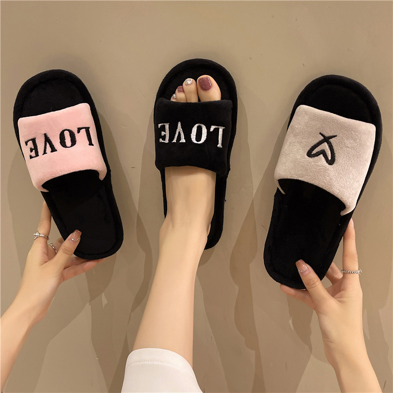 Cross-Border New Love Heart-Shaped Couple Home Floor Slippers, Fashionable and Warm Open-Toe Slippers for Women, Foreign Trade Cross-Border New Love Heart-Shaped Couple Home Floor Slippers, Fashionable and Warm Open-Toe Slippers for Women, Foreign Trade