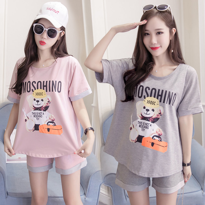 孕妇装2017新款韩版时尚潮妈怀孕期短袖夏休闲运动两件套装夏装