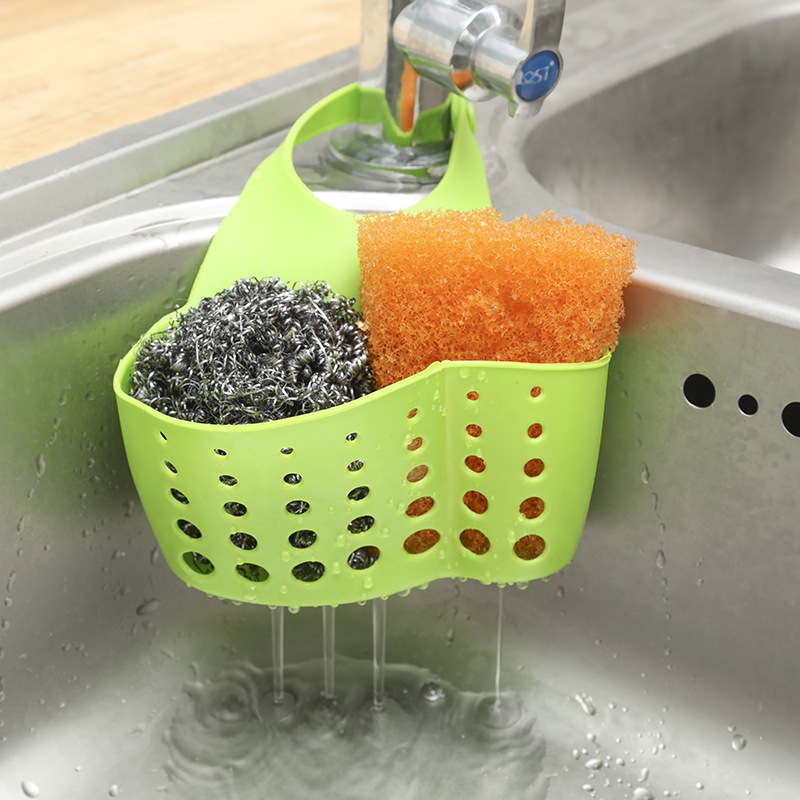 Kitchen sink drain basket hanging bag Faucet Sponge shelf Vegetable washing dish sink free hole storage hanging basket