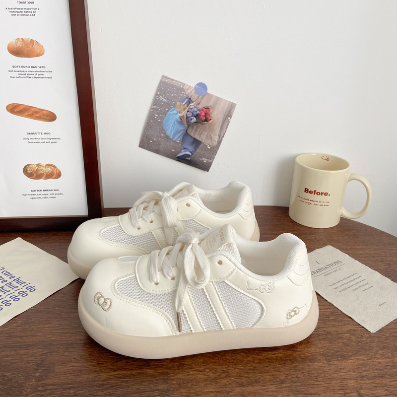 Milky White Mesh White Sneakers for Women, Cute and Quirky, 2026 Spring/Summer New Chic Niche Design Bread Shoes, Thick-Soled Platform Shoes