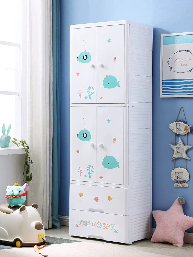 Marine Wind Baby Wardrobe Large double door Composition Drawer containing cabinet Baby Closet Children's wardrobe