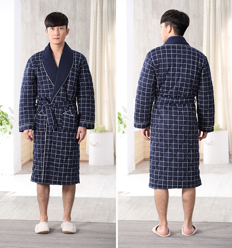 Mùa đông nam dày áo choàng bông nam mùa đông đan bông bông cộng với phân bón XL đồ ngủ dài áo choàng tắm shop do ngu 