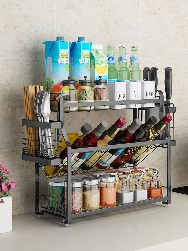 304 stainless steel kitchen shelf Seasoning seasoning tank rack punch-free wall wall kitchenware storage layer shelf